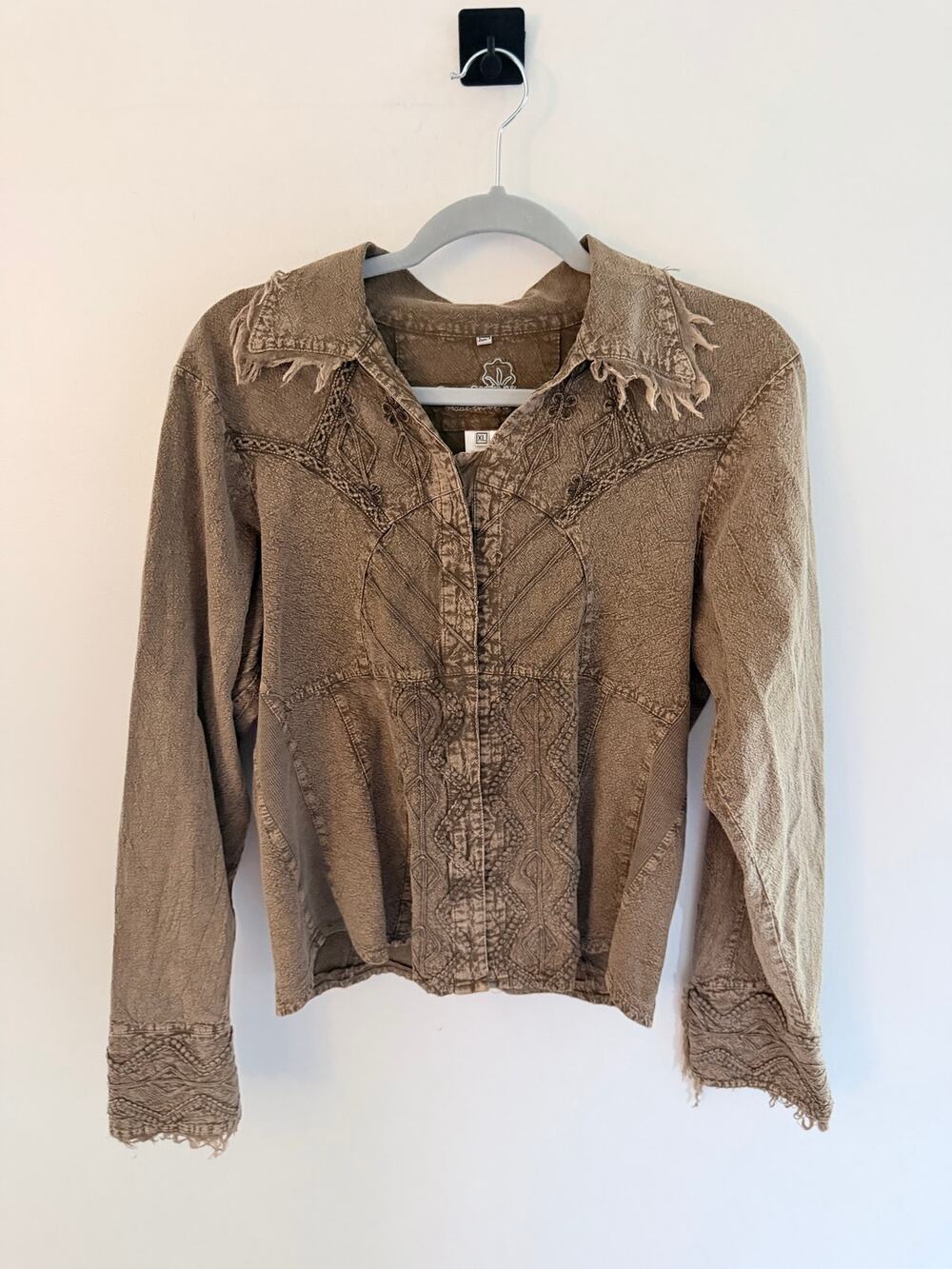 Inca Cottons Brown French Terry Embroidered Sparkle Jewels Jacket-Size XL